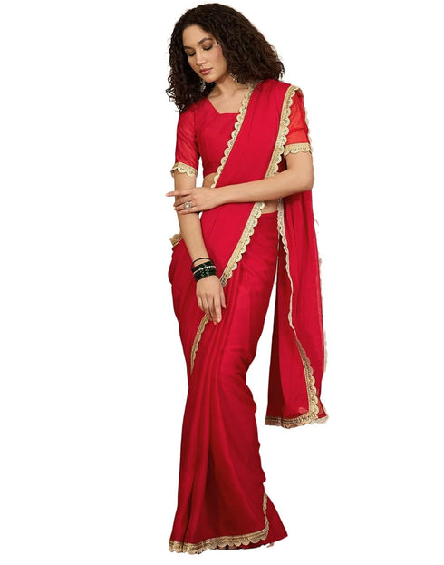 Vasthrlay Womens Unstitched Blouse Red Saree