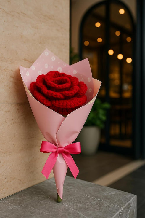 Clapjoy Handmade Crochet Rose Flower – Wool Artificial Flower Gift
