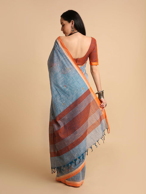 Vasthrlay Handloom Embroidered Apricot Saree