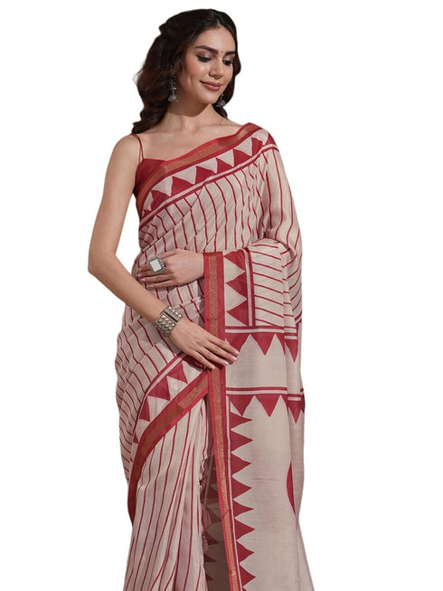 Vasthrlay Weaving Printed Unstitched Dusty Pink Saree