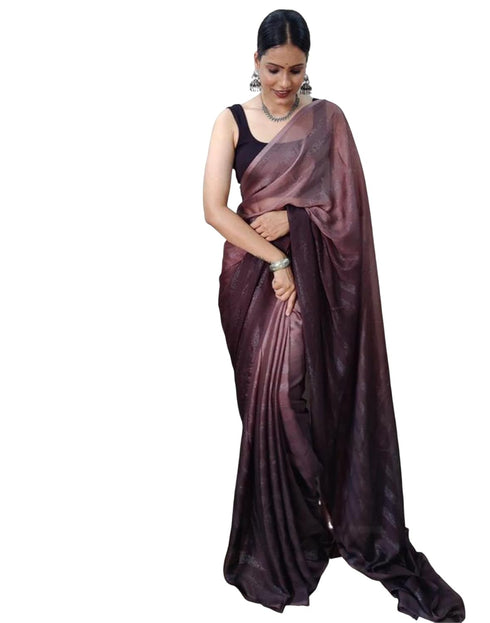 Vasthrlay Womens Georgette Unstitched Brown Saree