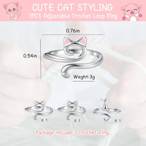 3 Pcs Crochet Tension Ring Creative Kitty Wire Wrapped Knitting Crochet Tool Alloy Yarn