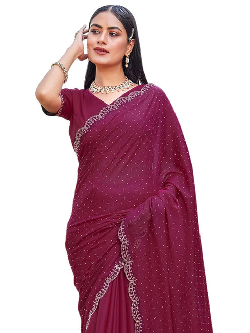 Vasthrlay Georgette Scalloped Unstitched Black Saree