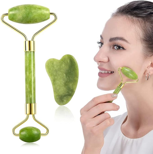 Himalayan Green Jade Roller & Gua Sha Set for Face and Neck