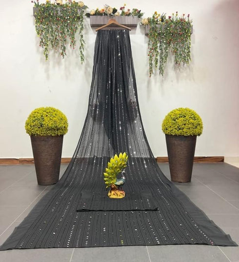 Vasthrlay Black Georgette Sequins Saree