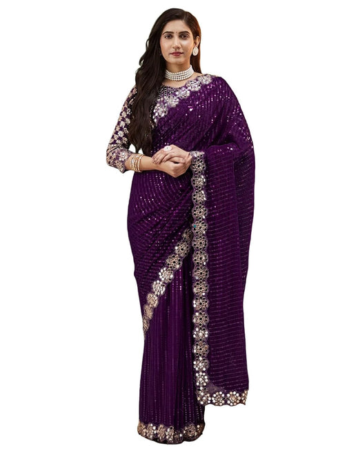 Vasthrlay Georgette Embrodered Mauve Saree