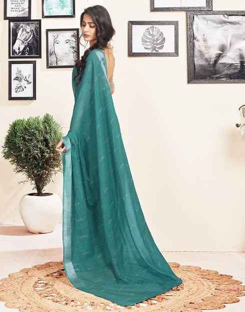 Vasthrlay Printed Pleated Unstitched White Saree