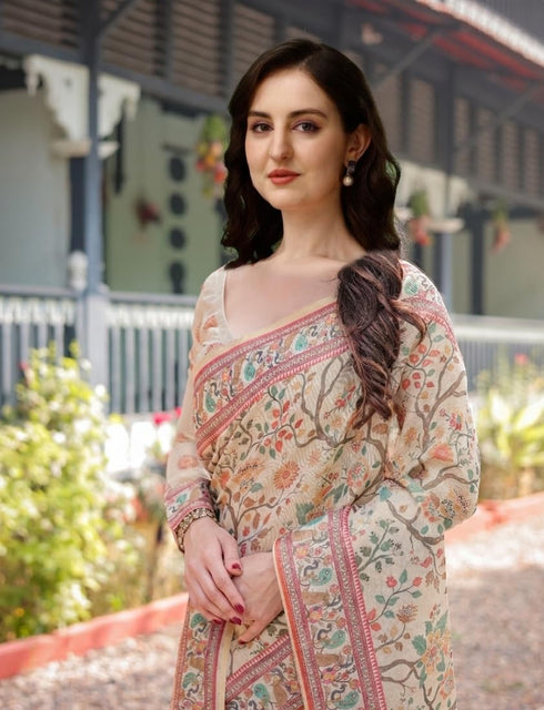 Vasthrlay Kalamkari Designer Unstitched Attached