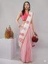Vasthrlay White Women'S Blue And White Chevron Printed Linen Saree