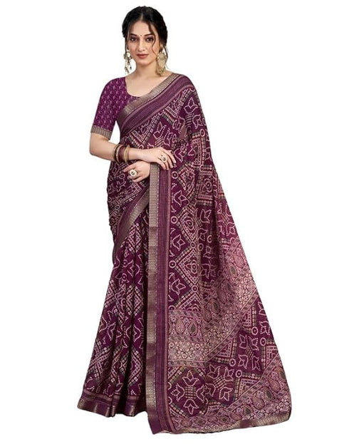 Vasthrlay Chiffon Bandhani Unstitched Yellow Saree