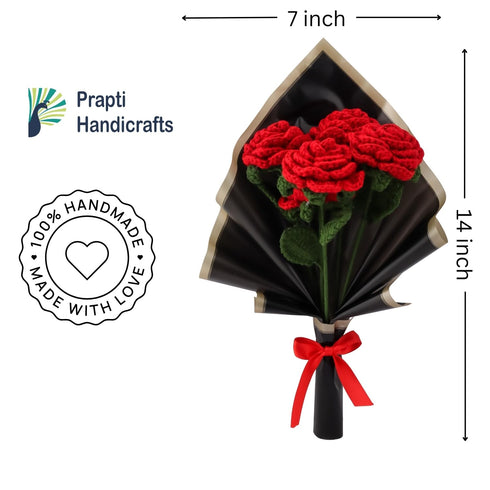 Handicrafts Handmade Crochet Red Roses Bouquet