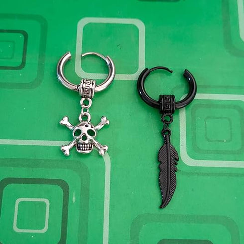 M Men Style Feather Ring Long Chain With Gothic Skeleton Head