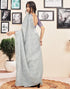 Vasthrlay Printed Pleated Deep Purple Saree With Unstitched Blouse Piece