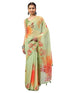Vasthrlay Green Sheer Spring Floral Printed Art Chiffon Saree With Unstitched Blouse