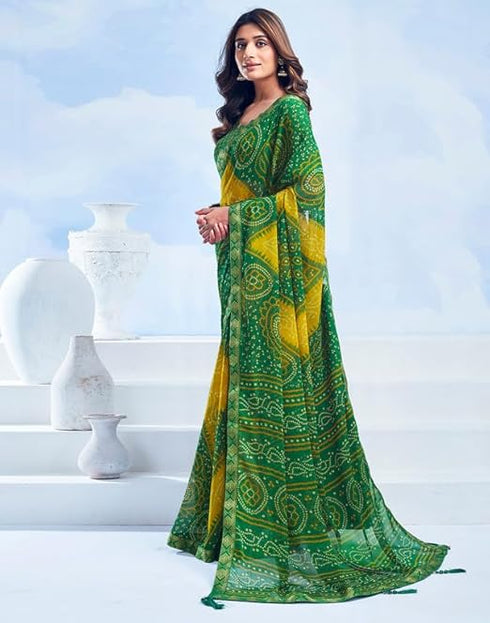 Vasthrlay Bandhani Printed Chiffon Orange Saree
