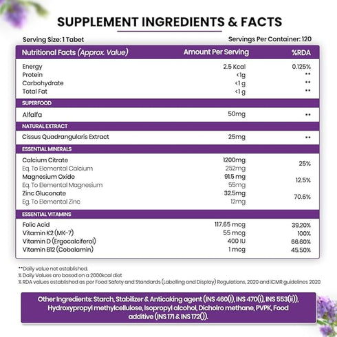 Himalayan Organics Alfalfa + Calcium Citrate Malate 1200mg Tablets