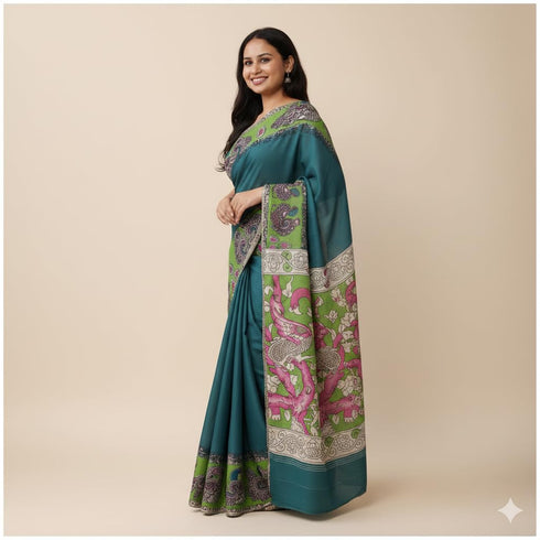Vasthrlay Kalamkari Printed Cotton Linen Traditional
