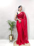 Vasthrlay Red Unstitched Saree