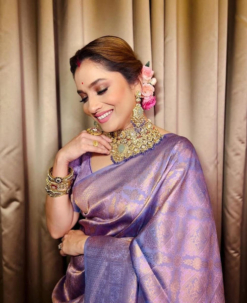 Vasthrlay Lavender Kanjivaram Wedding Saree