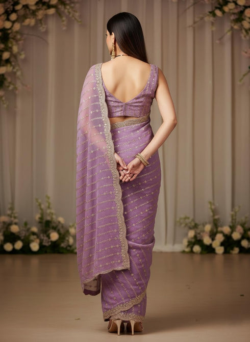 Vasthrlay Lavender Embroidery Saree