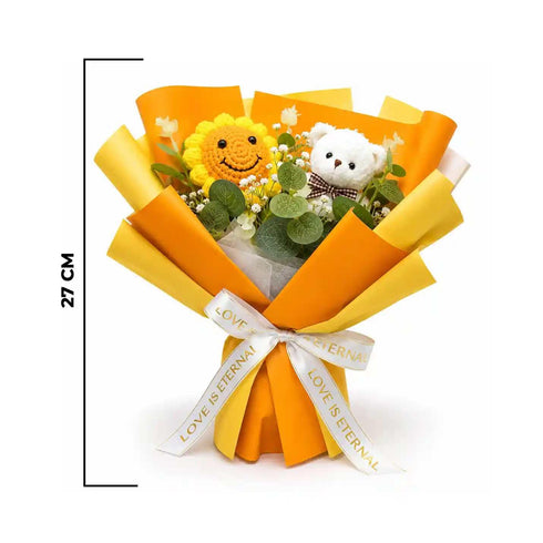 Presto Handmade Crochet Teddy Bear & Sunflower Bouquet