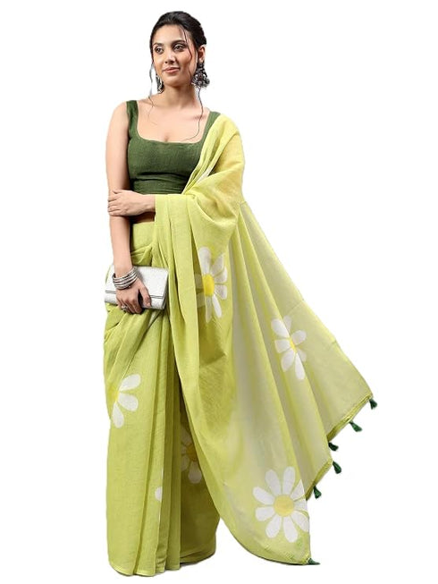 Vasthrlay Green1 Womens Ready To Wear One Minute Linen Fabric Saree