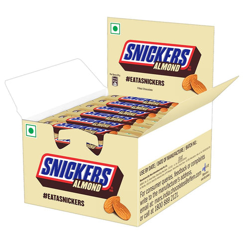 Snickers Almond Filled Chocolate Bar | Loaded with Crunchy Almonds & Caramel | 22g | Pack of 24