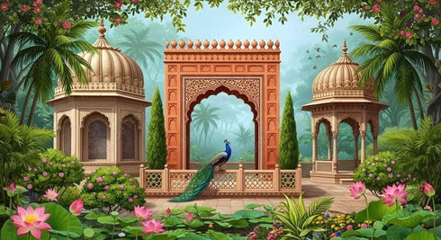 Traditional Mughal Arch Garden Background Photography Backdrops