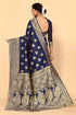 Vasthrlay Silk Blue Saree With Zari Work Elegant Kanjivaram Style For Cultural Events And Special Occasions