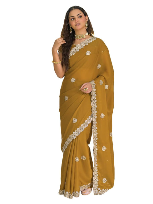 Vasthrlay Sequins Embroidery Red Saree