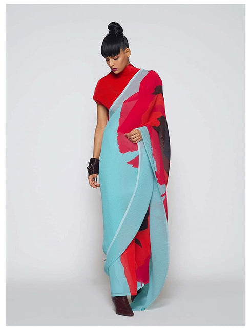 VasthrlayCrushed Georgette Unstitched Blue Red Ethnic Wear