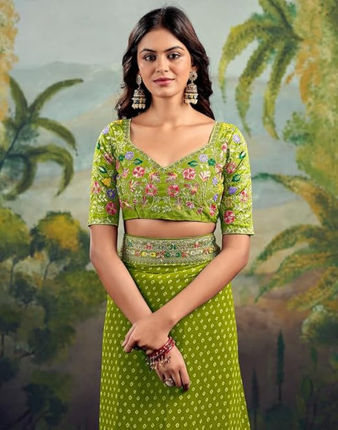 Vasthrlay Georgette Embroidery Unstitched Green Saree