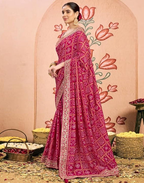 Vasthrlay Georgette Embroidery Unstitched Dark Green Saree