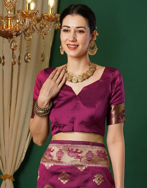 Vasthrlay Womens Jacquard Unstitched Maroon Saree