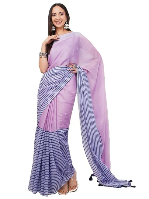 Vasthrlay Printed Pink Linen Saree With Unstitched Blouse Piece
