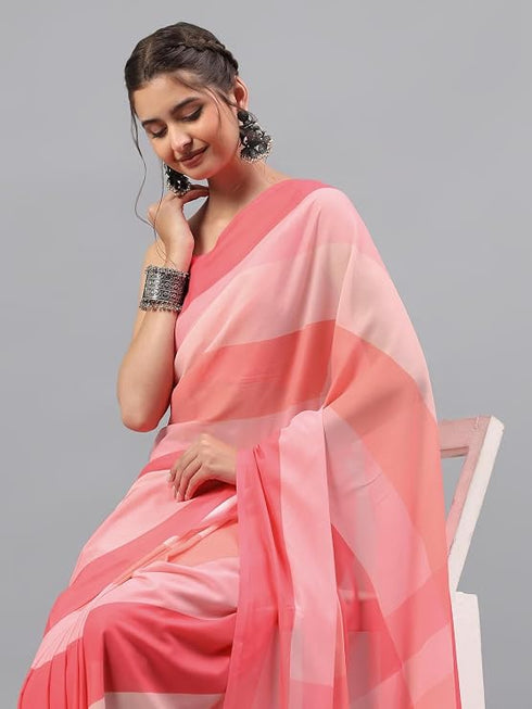 Vasthrlay Multicolour Floral Printed Georgette Saree With White Solid Georgette Unstitched Blouse
