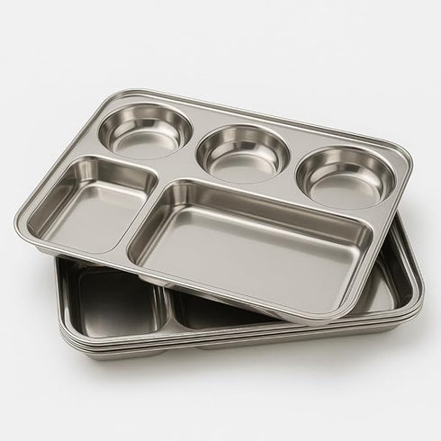 Stainless Steel 6 Compartment Plate Set of 6