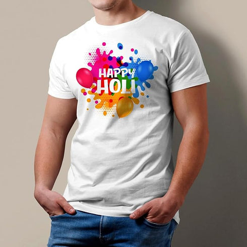 Vasthrlay Happy Holi Printed Holi Couple T-Shirts