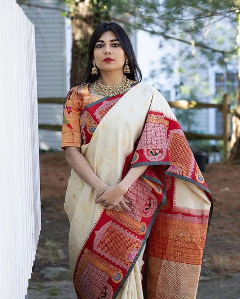 Vasthrlay White Kanjivaram Woven Saree