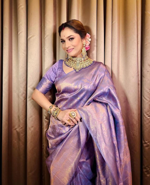 Vasthrlay Lavender Kanjivaram Wedding Saree