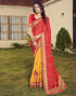 Vasthrlay Bandhani Embroidery Red And Yellow Saree With Unstitched Blouse Piece