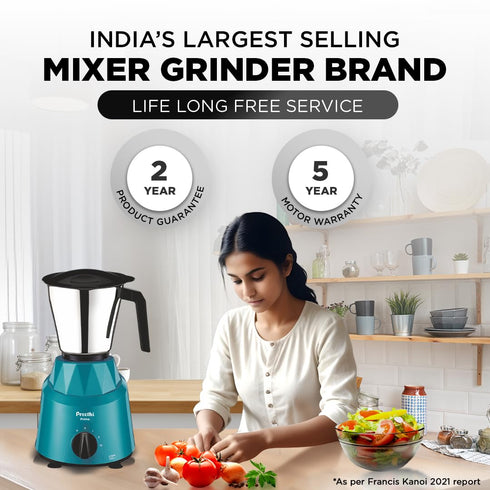 Preethi Prime MG-286 Mixer Grinder, 3 Jars, 750 Watt, Green