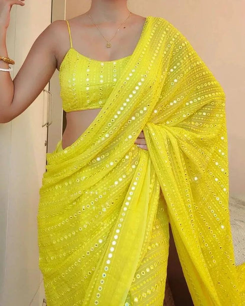 Vasthrlay Lavender Georgette Sequins Saree
