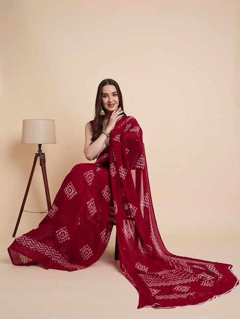 Vasthrlay Shimmer Georgette Printed Rani Saree