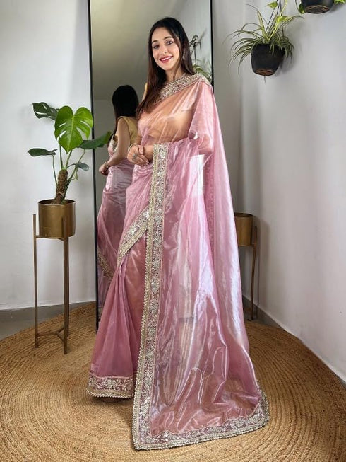 Vasthrlay Lavender Embroidery Unstitched Saree