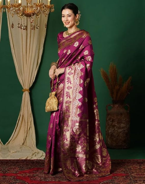 Vasthrlay Womens Jacquard Unstitched Maroon Saree