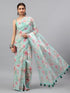 Vasthrlay Blue Sheer Spring Floral Printed Art Chiffon Saree With Unstitched Blouse
