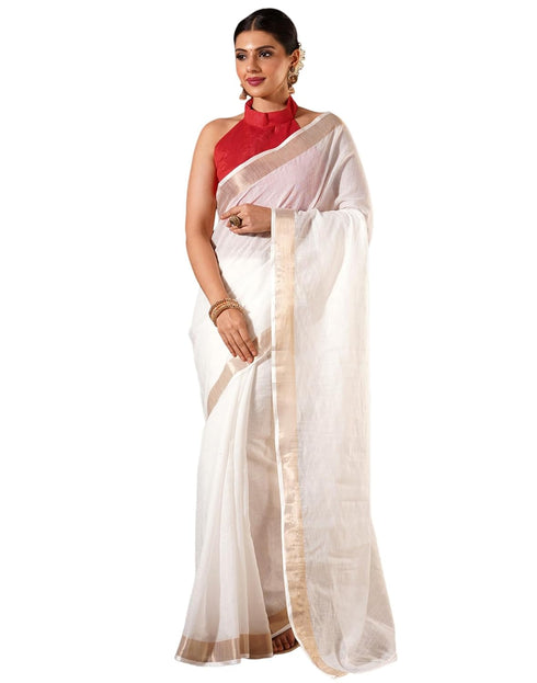 Vasthrlay Womens Cotton Unstitched White Saree