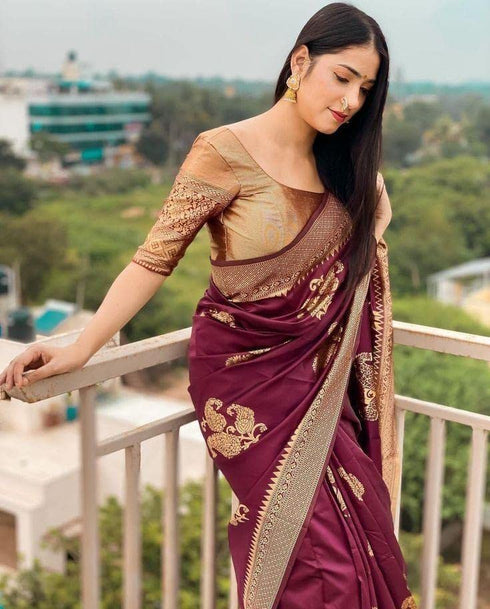 Vasthrlay Maroon Kanjivaram Wedding Saree