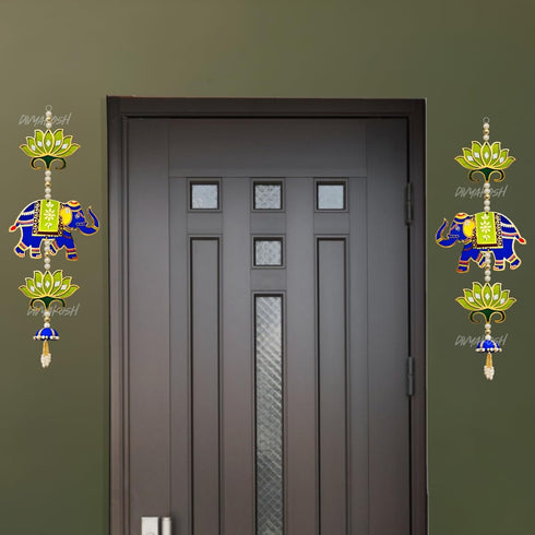 Divyakosh Entry Door Decoration Hanging | Green Lotus with Elephant Door Toran